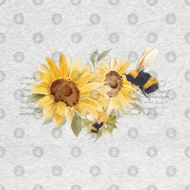 Elegant Honeybee Sunflowers Vintage Letter by Holisticfox